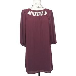 Halo Burgundy Sheer Overlay Dress A Line Size L